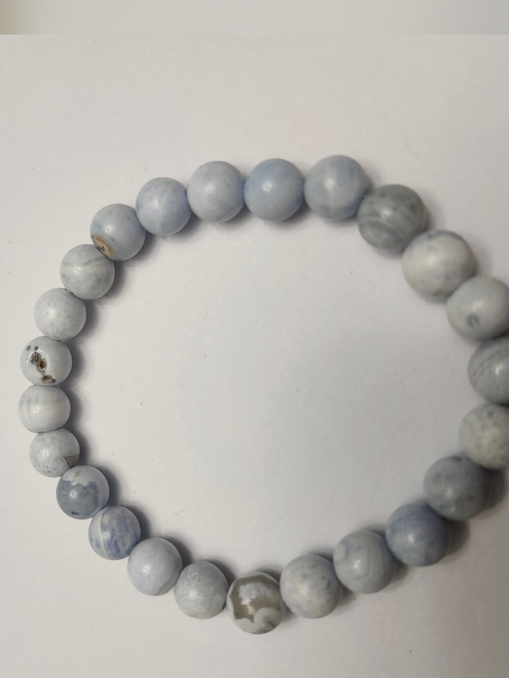 Natural Blue Lace Agate Light Blue Beaded Stretch Bracelet - Women Jewelry